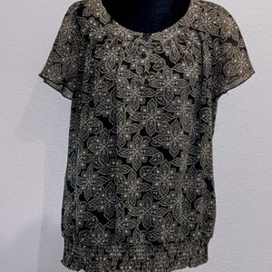 Apt. 9 Black Blouse with Cream Floral Motif